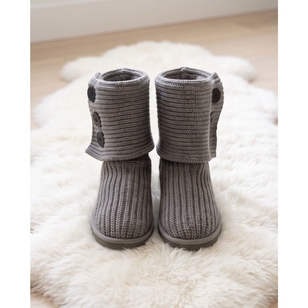 UGG Classic Cardy Boots Gray Knit Uncycled Wool Pull-On Winter 5819 Size 7 - Picture 3 of 14